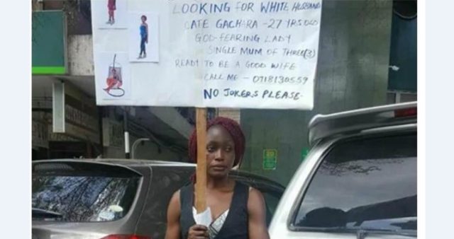 Kenyan Woman Carries Placard on the Streets Looking for a Mzungu Husband