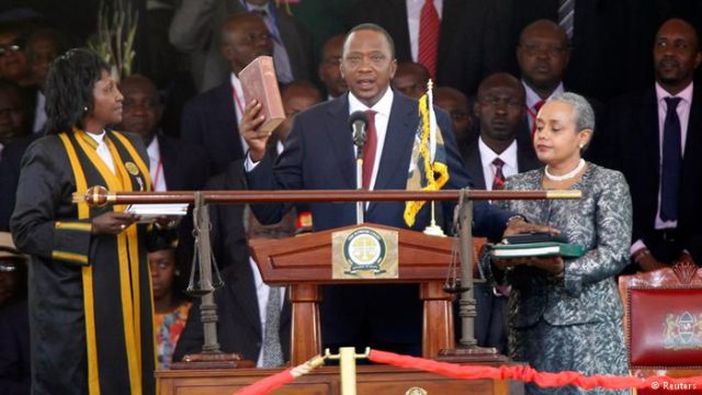 President Uhuru Welcomes Raila to His Inauguration Ceremony