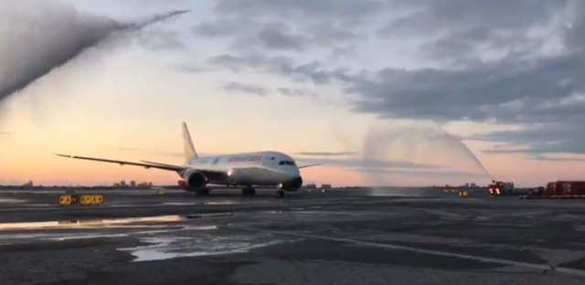 Kenya Airways' Maiden Direct Flight to the US Receives Water Salute at JKF Airport in New York