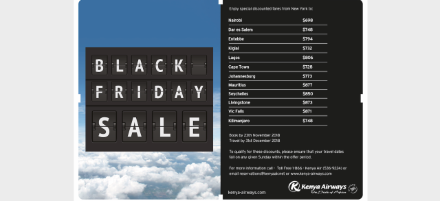 Black Friday Sale for Kenya Airways Direct Flights from New York