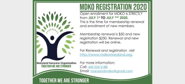 MDKO (Maryland Kenyans Organization) 2020 Open Enrollment Period: July 1st - July 31st