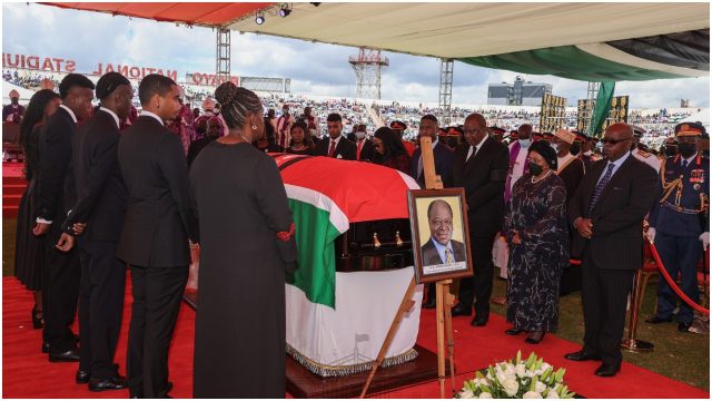 Uhuru, Leaders Pay Glowing Tributes to Kibaki at His State Funeral Service 