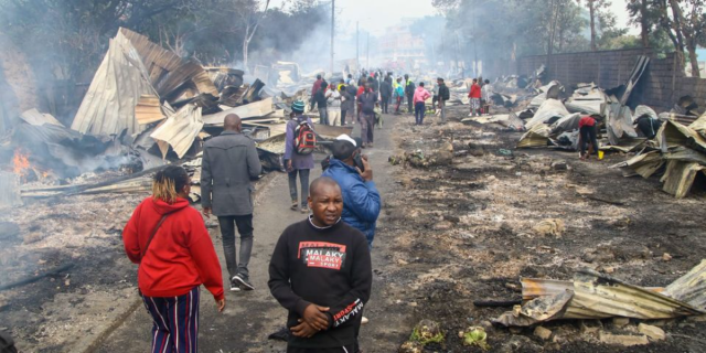 Huge Fire Destroys Sweeps Through Mutindwa Market in Buruburu, Nairobi